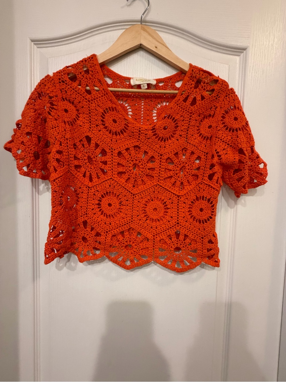 Rebellion Again Orange Crochet Open-Knit Top Women’s Small Boho